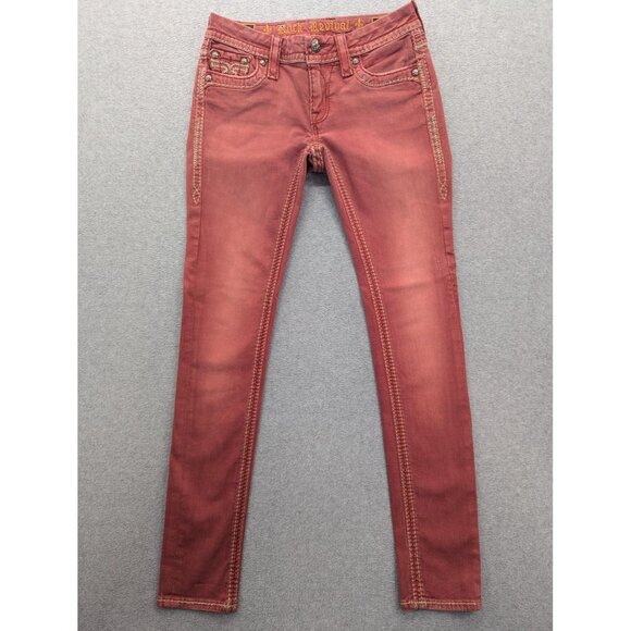 Rock Revival Jeans Womens 27 Red Ashley Skinny Stretch Embellished Flap Pockets - Picture 1 of 16